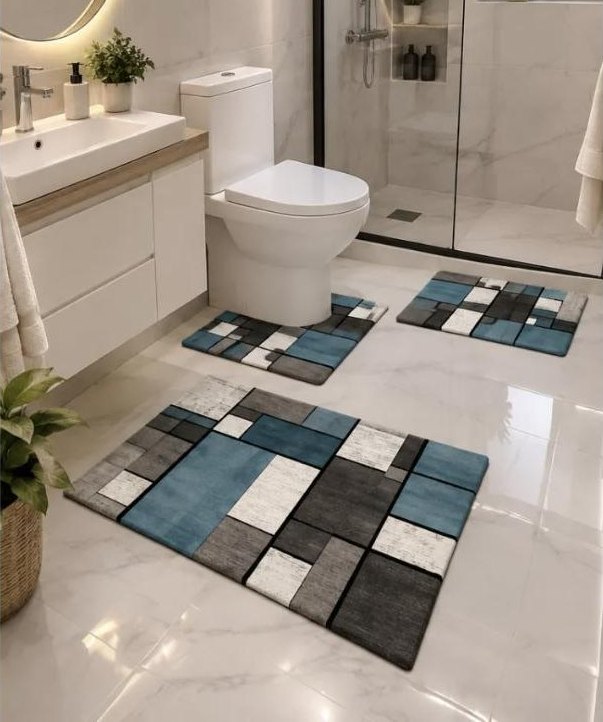 Salle de bain avec le tapis Harmonie Bleu
